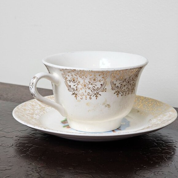 Stetson Vintage Porcelain Tea Cup Saucer Dutch Windmill Scene Gold Ornate Design - Picture 9 of 11